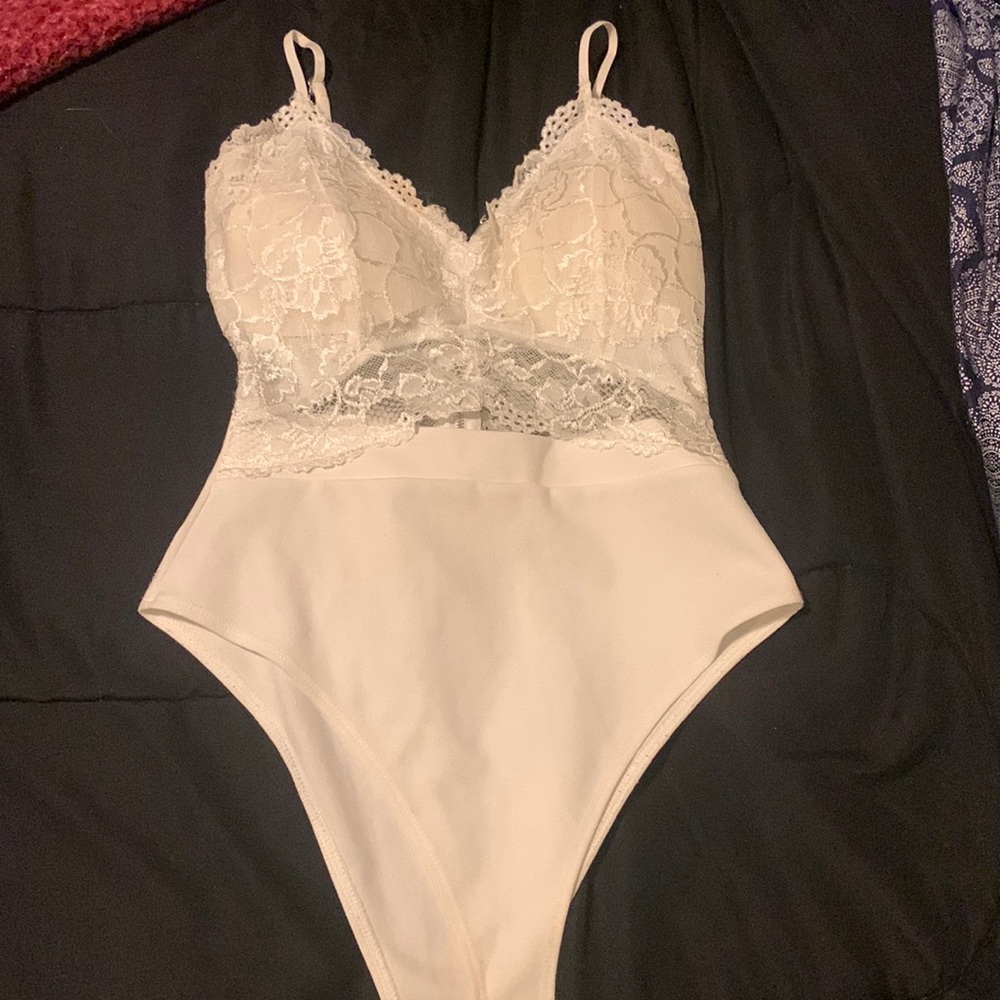 White lace one piece.